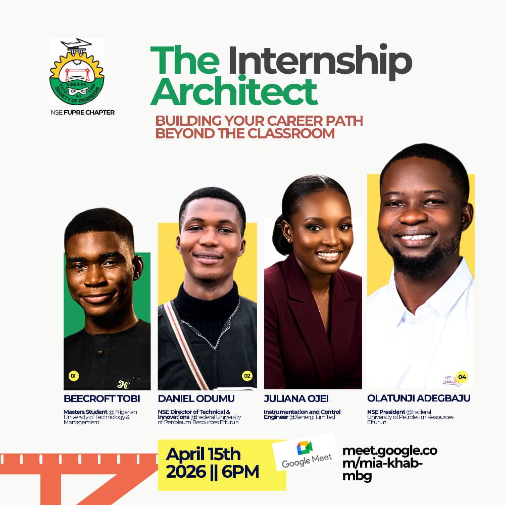 smiles_pen's tweet image. Internships aren’t scarce.
Prepared people are.
Yesterday at The Internship Architect, by the Nigerian Society of Engineers, one thing was clear:
It’s not about luck — it’s about positioning.
Build your skills.
Use your relationships.
Stop waiting.
#Internship #Engineering #NSE
