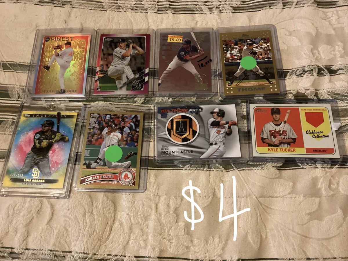 RedSoxAlmanac's tweet image. Pedro, crochet refractors
Eddie, Thome, Beltre, arreaz #d 
Mountcastle manufactured patch
Tucker minor league relic