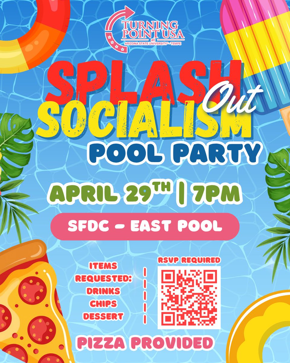 tpusaasu's tweet photo. Cannonballing socialism into the deep end 🌊🇺🇸

Splash Out Socialism is going down at the SDFC 🛟🔥

Good vibes. Good people. Pizza on us 🍕

Pull up, bring your friends, and celebrate everything we built this semester.

RSVP at link in bio 🎟️ https://t.co/l0III0OXLr