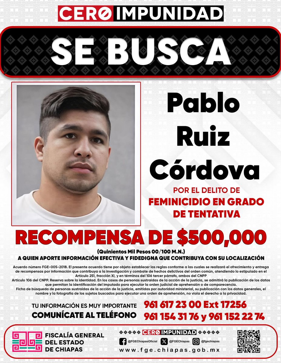 charly_camacho's tweet photo. 🔴 Activan recompensa para localizar al feminicida en potencia de #Cintalapa; son $500 mil morlacos. #Chiapas https://t.co/dj12RD8hso