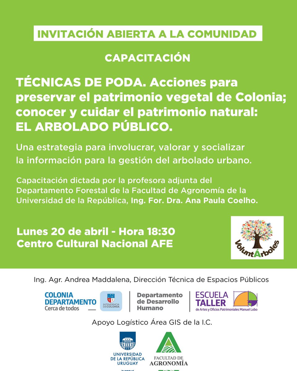 Gestión de los espacios públicos en coordinación con los Municipios. Picudo Rojo, inventario arbóreo, capacitaciones, planes de poda entre otros. Descentralización de las oportunidades, más equidad y mayor cercanía con la comunidad <a href="/IntColonia/">IntendenciaColonia</a>