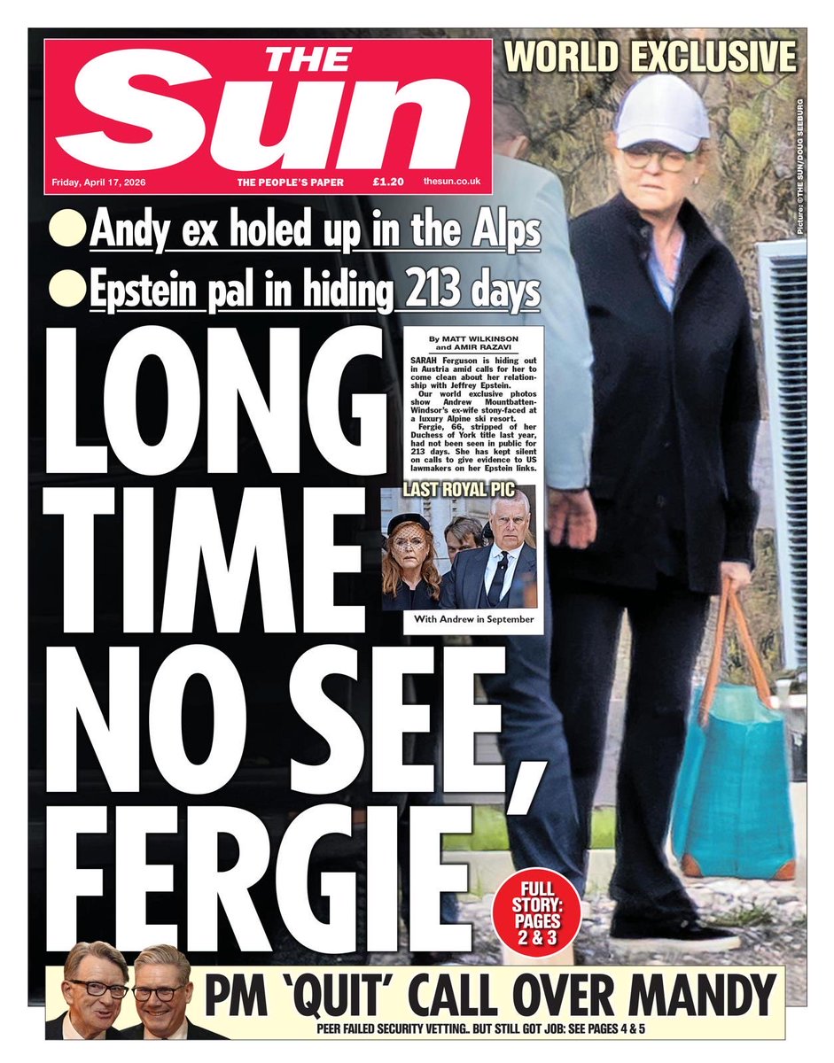 chrisshipitv's tweet photo. Fergie Finders 🔍
The Sun gets first photo of Sarah Ferguson since the Epstein scandal blew up again for her and former husband Andrew Mountbatten-Windsor.
The ex Duchess of York is, according to the Sun, in the Austrian Alps 🇦🇹 🏔️ https://t.co/OUub8N1WH3