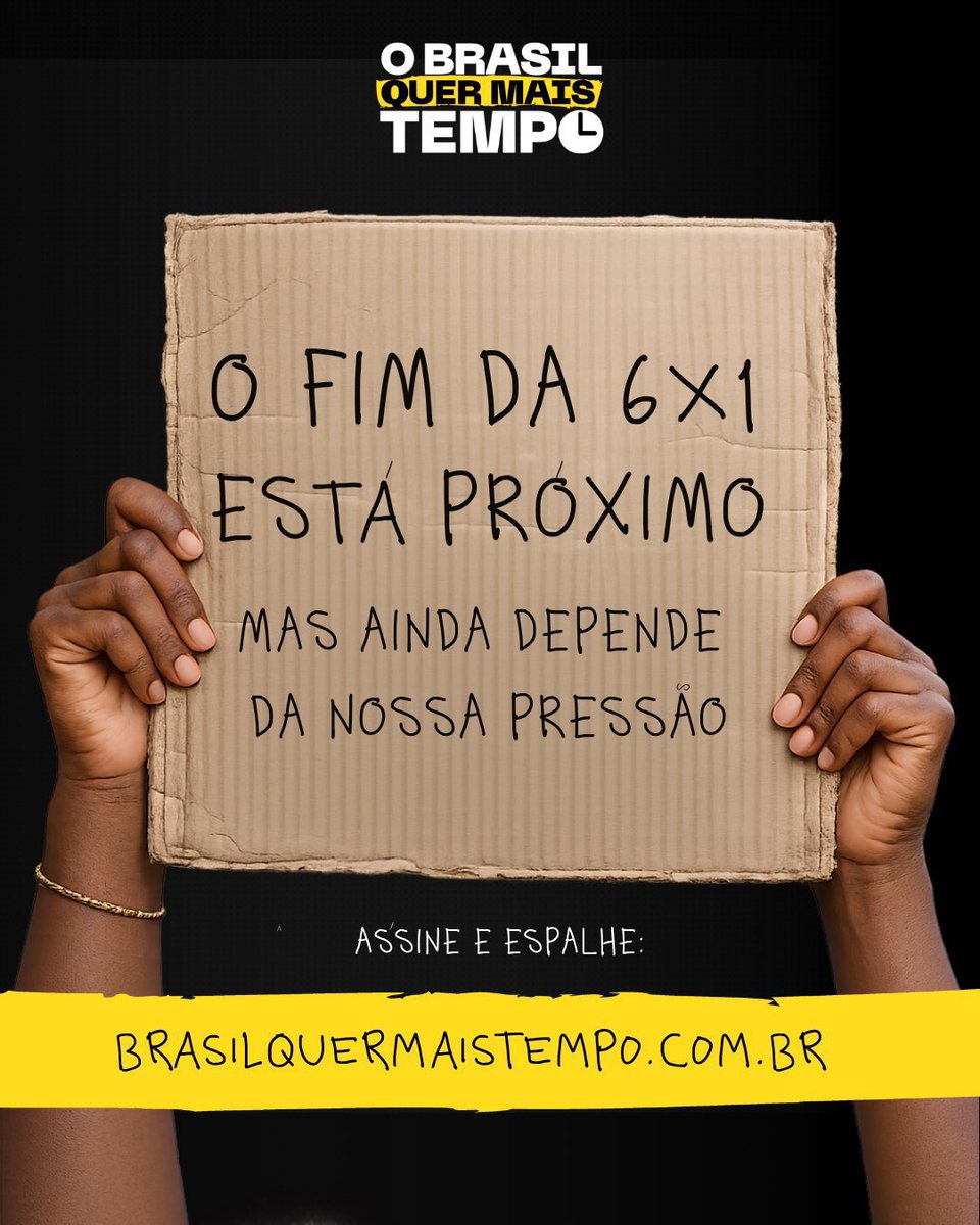 🚨FIM DA 6x1: O BRASIL QUER MAIS TEMPO!🚨

Com a PEC que avançou hoje na Câmara e o Projeto de Lei do Presidente Lula, o fim da escala 6x1 está cada dia mais perto. Mas os bolsonaristas querem barrar a proposta!

Por isso, acesse brasilquermaistempo.com.br/?ref=erika-hil… e pressione o Congresso!