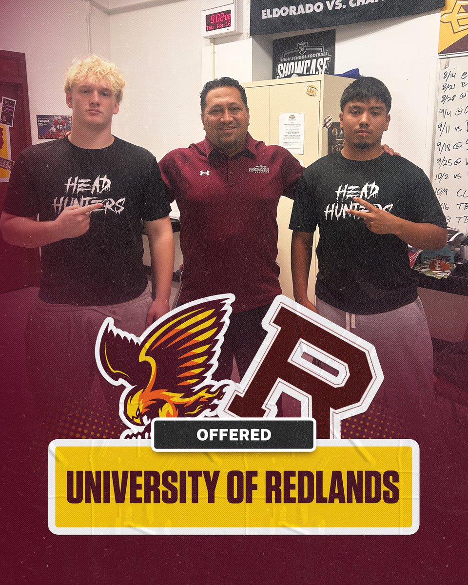 EHSFirehawks's tweet photo. Special thanks to Redlands Football for dropping by to visit our players! Bigger shoutout to Kyler Carr and Edwin Zavala who both got offers in the process!! #RiseintheEast https://t.co/0UnA1tbXti
