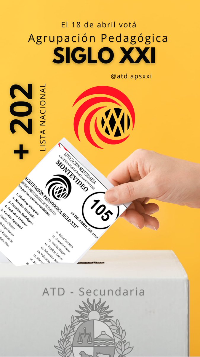 En Montevideo, votamos 202 + 105. 

Agrupación Pedagógica Siglo XXI. Un colectivo independiente de todo compromiso político-partidario.

#ATD2026
#ATDSecundaria
#AsambleaTécnicoDocente