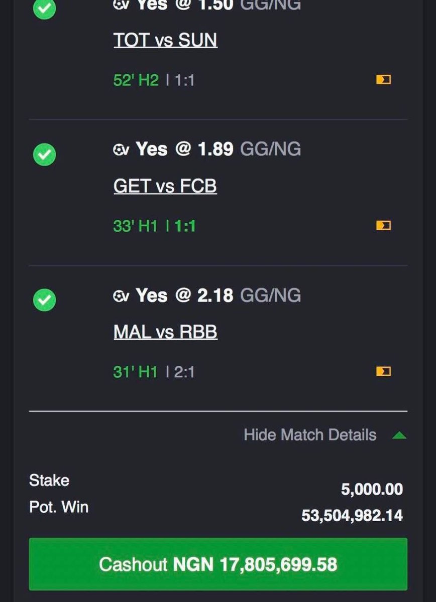 5k stake brings 17 million cashout already.

This guy drop good  games everyday don’t miss out 
👇👇
t.me/+fO6cUoMBN84xN…
t.me/+fO6cUoMBN84xN…

1K odds posted now here
👇👇👇👇
t.me/+fO6cUoMBN84xN…
t.me/+fO6cUoMBN84xN…