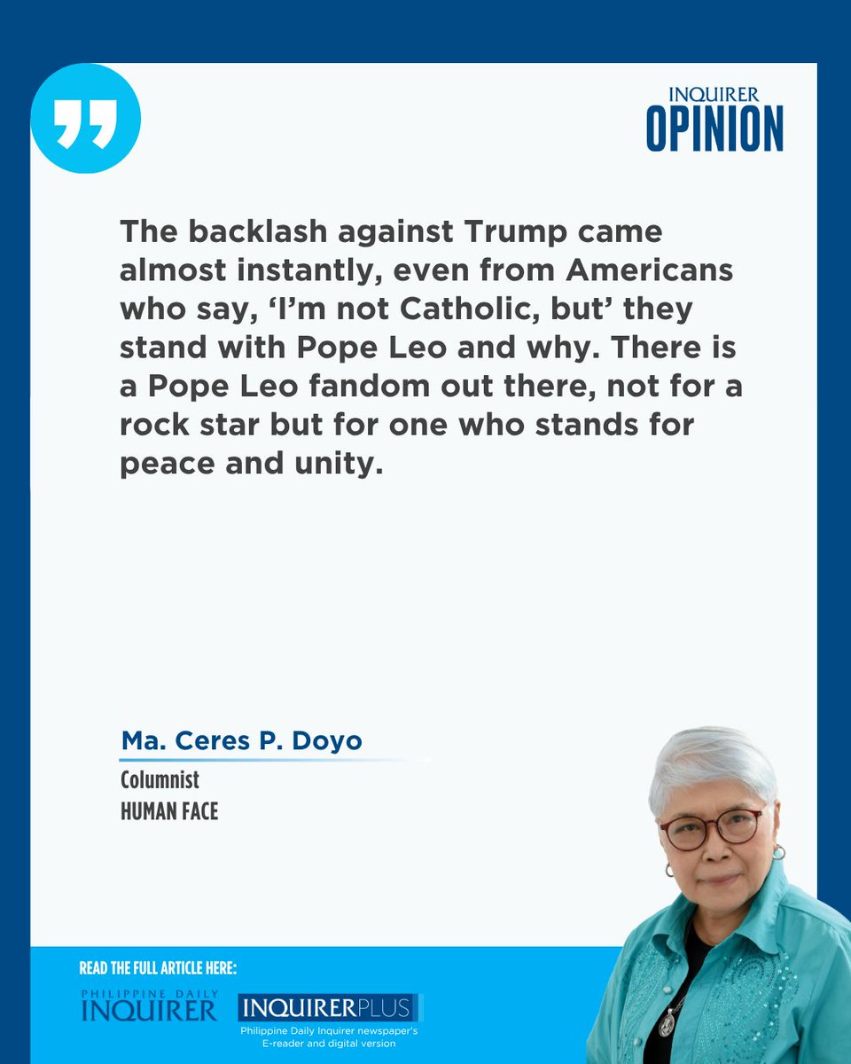inquirerdotnet's tweet photo. Today's #HumanFace by Ma. Ceres P. Doyo (Apr. 17, 2026).
Visit https://t.co/TtpNkgGpix for fearless views and more.
Get the Inquirer here: https://t.co/tLGNXII3Jk https://t.co/xPEiA7rz6X