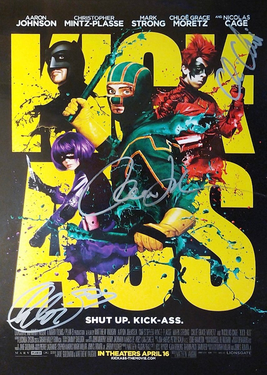 staytoonedfolks's tweet image. Happy 16th Anniversary to KICK-ASS, released today in 2010!
Autographed poster from Hot Topic’s signing w/ Aaron Taylor-Johnson, Chloe Grace Moretz &amp;amp; Christopher Mintz-Plasse is from our collection.
#KickAss #AaronTaylorJohnson #ChloeGraceMoretz #ChristopherMintzPlasse #HotTopic