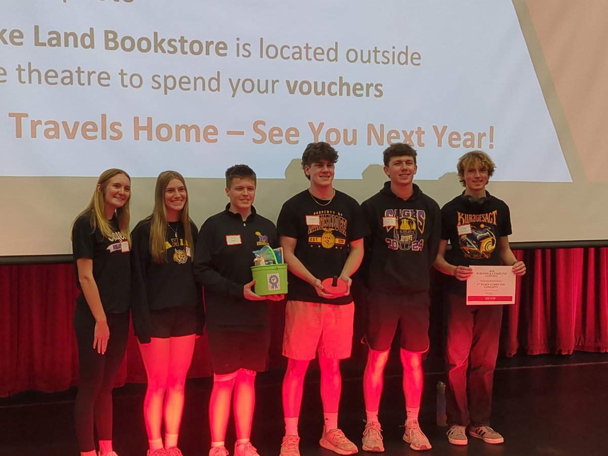 HSPrincipalSage's tweet image. Congratulations to the MHS Business Club (Dacey Kooi, Thea Key, Steven Bluhm, Lane Alexander, Jacob Robinson and Jack Krumtinger) as they took 1st overall at this years Business and Computer Contest hosted by Lake Land College. #gosages