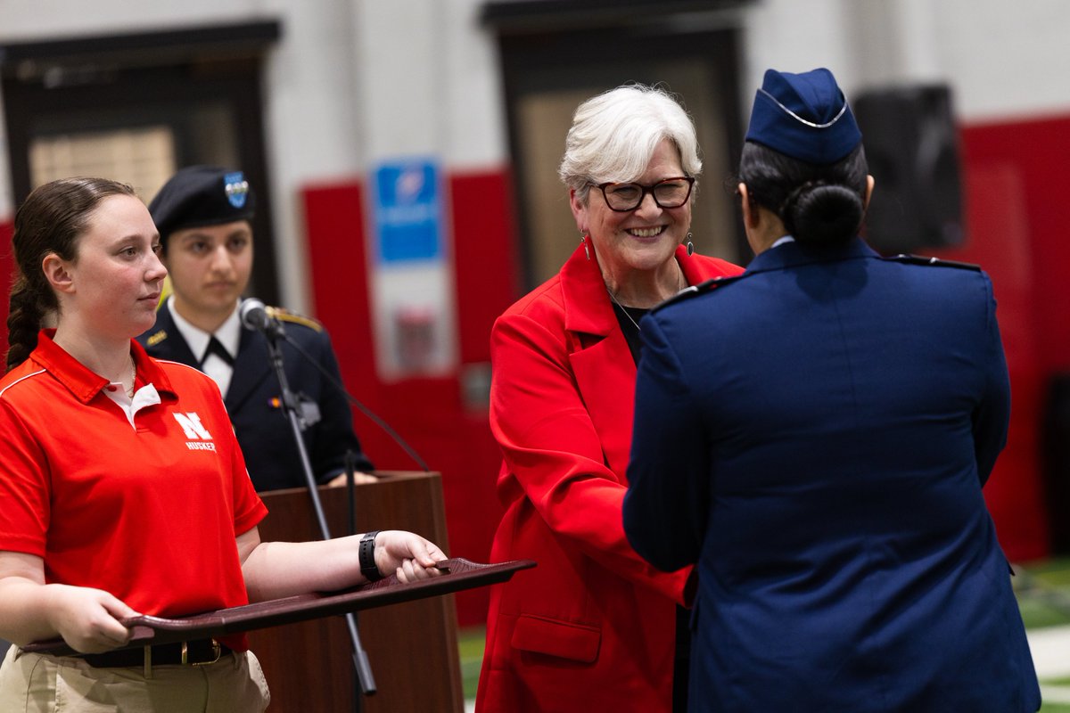 UNLChancellor's tweet photo. Today I had the honor of attending our UNL ROTC's Chancellor Review. Our Cadets and Midshipmen are remarkable ambassadors for @UNLincoln, leading courageously and with a purpose greater than themselves. Thank you for your duty and service. https://t.co/c6SBByeemd