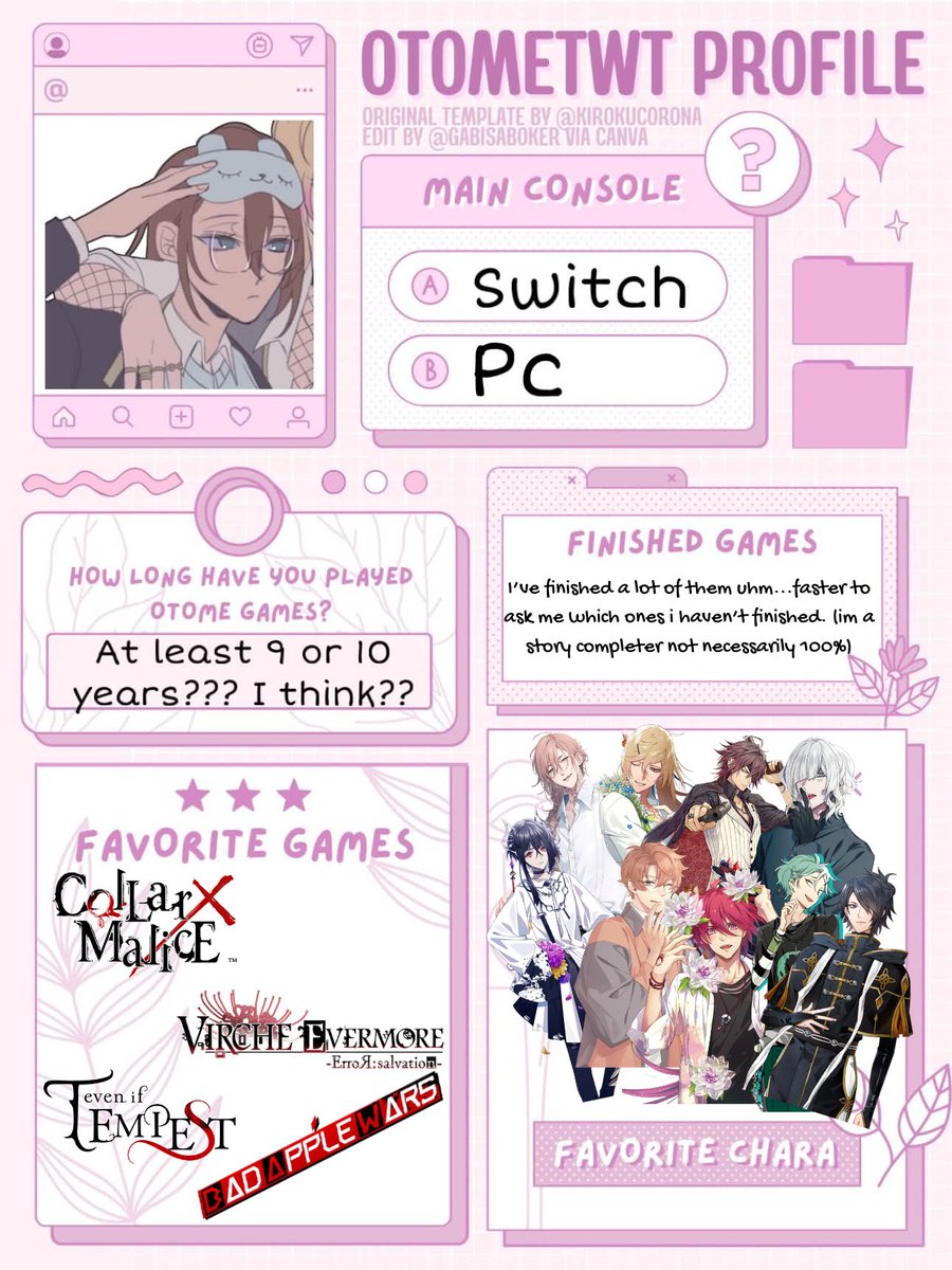 _SkyV0ltage's tweet photo. Joining the Otome Forces….its good for the heart (I think) !!! I’m not new to Otome by any means and I had to condense a lot for the template ٩(๑❛ᴗ❛๑)۶ but yes…

#otomeintro #otometwt https://t.co/AiJXvs2ykN