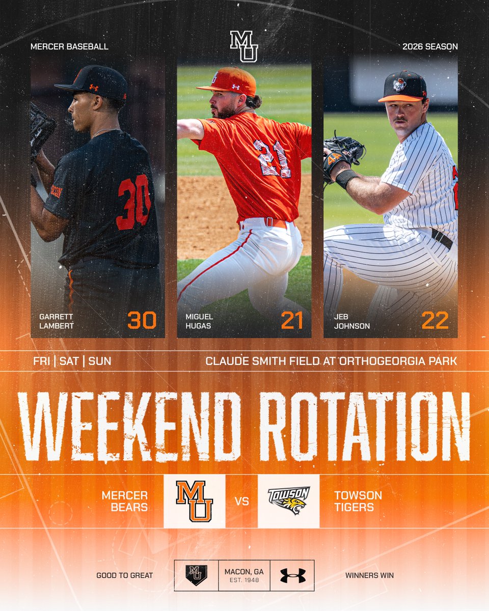 MercerBaseball's tweet image. 𝐎𝐮𝐫 𝐩𝐢𝐭𝐜𝐡𝐢𝐧𝐠 𝐩𝐥𝐚𝐧𝐬 𝐚𝐠𝐚𝐢𝐧𝐬𝐭 𝐭𝐡𝐞 𝐓𝐢𝐠𝐞𝐫𝐬 🫡

🆚 Towson
📍 Macon, Ga.

#GoodToGreat | #WinnersWin
