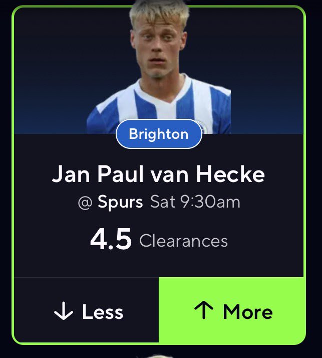 SOCCER POTD! 🔥🚀

Jan Paul Hecke o4.5 Clearances

We are 41-5 on POTD’s since November! We are bouncing back from our first miss in over 2 months today! LETS GOOO 🙏

❤️ + ♻️ if you’re tailing - Giving away $50 if this misses! 👀

#GamblingX #PrizePicks #SoccerPOTD