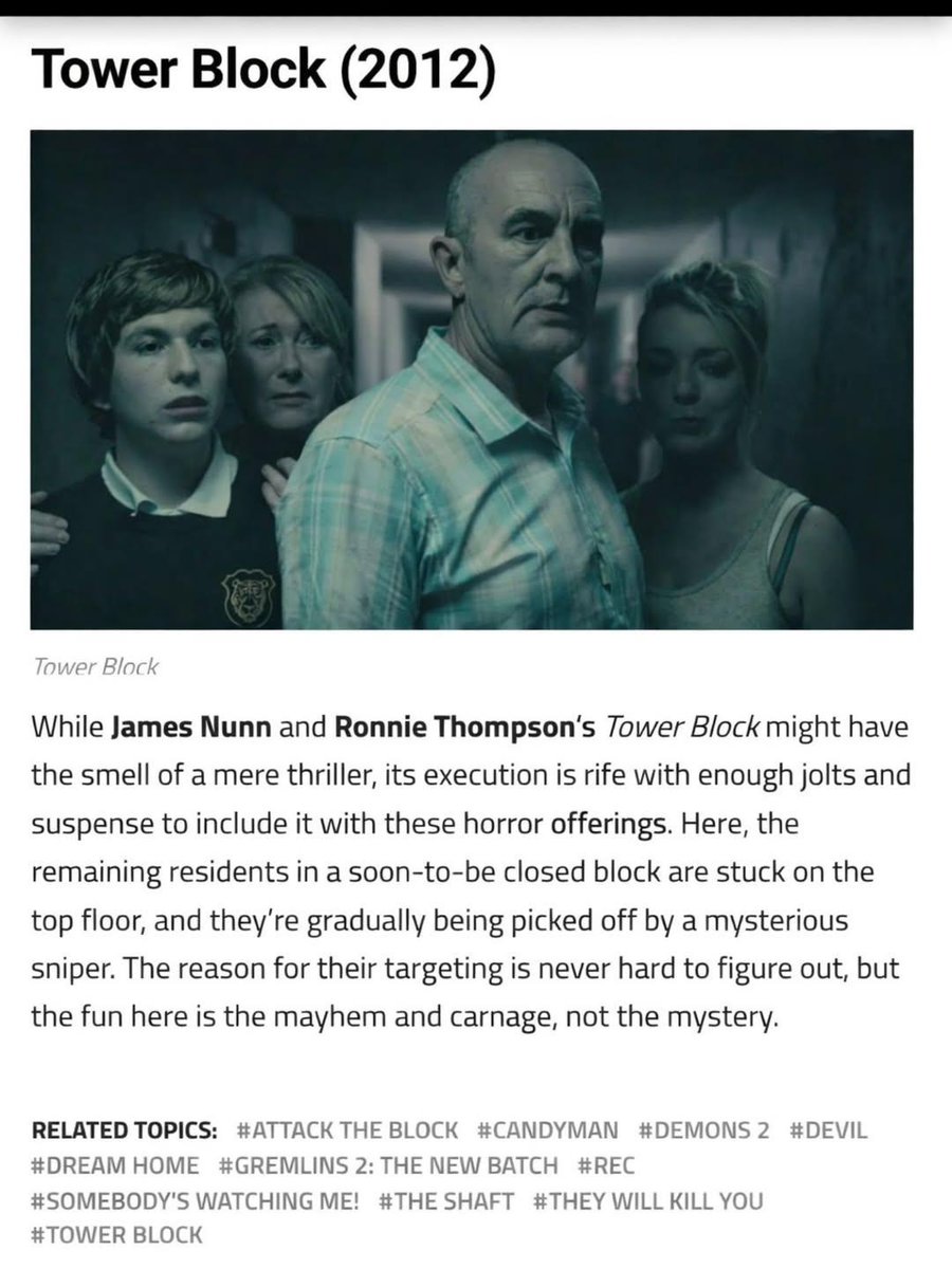 mrjamesnunn's tweet photo. We didn’t have much.
Just a rifle and a rooftop 🤣🎬
15 years on, TOWER BLOCK is still finding its way into the conversation.
Nice to see it included in a recent high-rise horror roundup from @BDisgusting!
If you fancy it - Prime (UK 🇬🇧) Roku (US 🇺🇸)
#HorrorMovies #TowerBlock https://t.co/gINhUYUruo