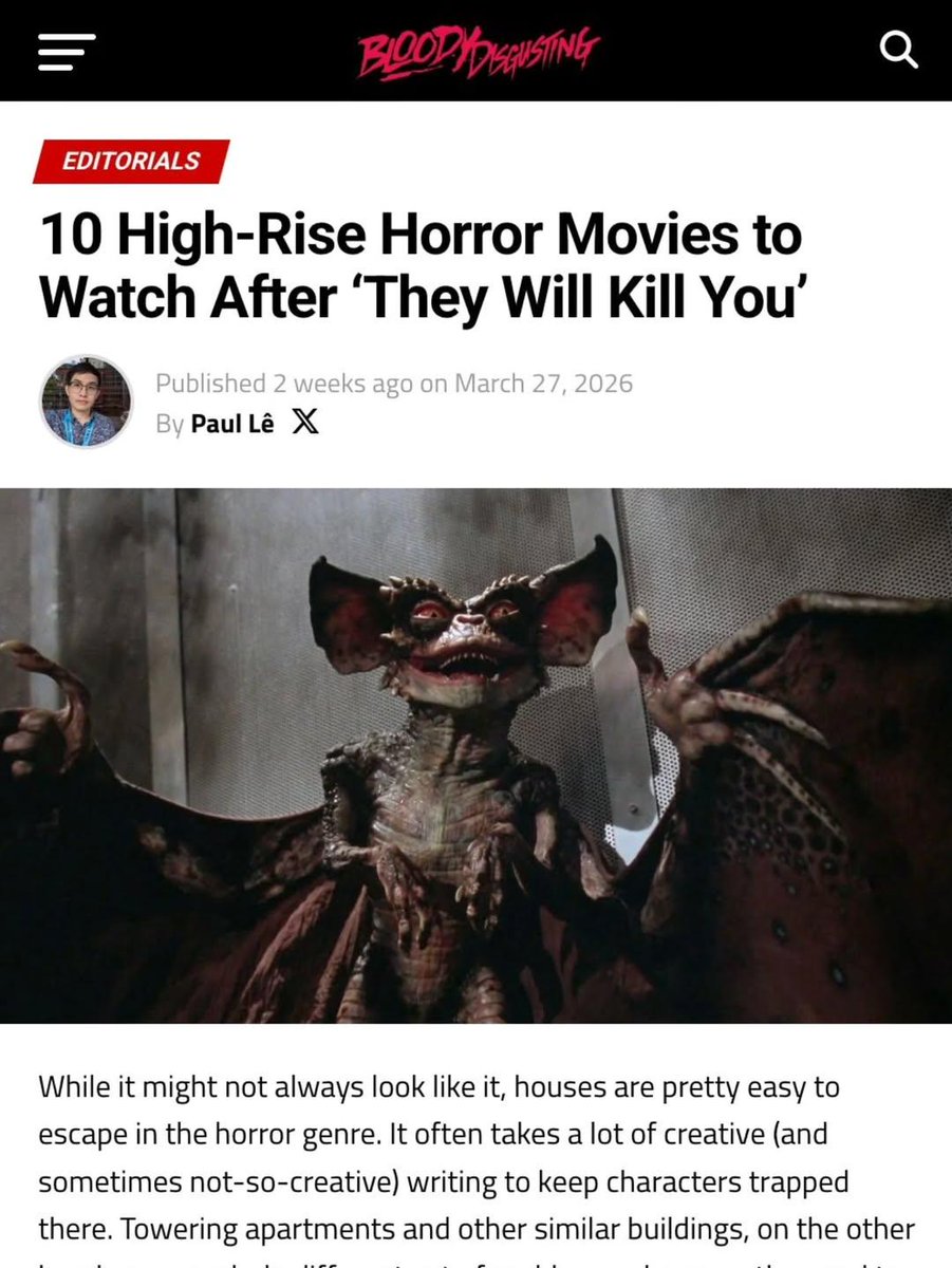 mrjamesnunn's tweet photo. We didn’t have much.
Just a rifle and a rooftop 🤣🎬
15 years on, TOWER BLOCK is still finding its way into the conversation.
Nice to see it included in a recent high-rise horror roundup from @BDisgusting!
If you fancy it - Prime (UK 🇬🇧) Roku (US 🇺🇸)
#HorrorMovies #TowerBlock https://t.co/gINhUYUruo