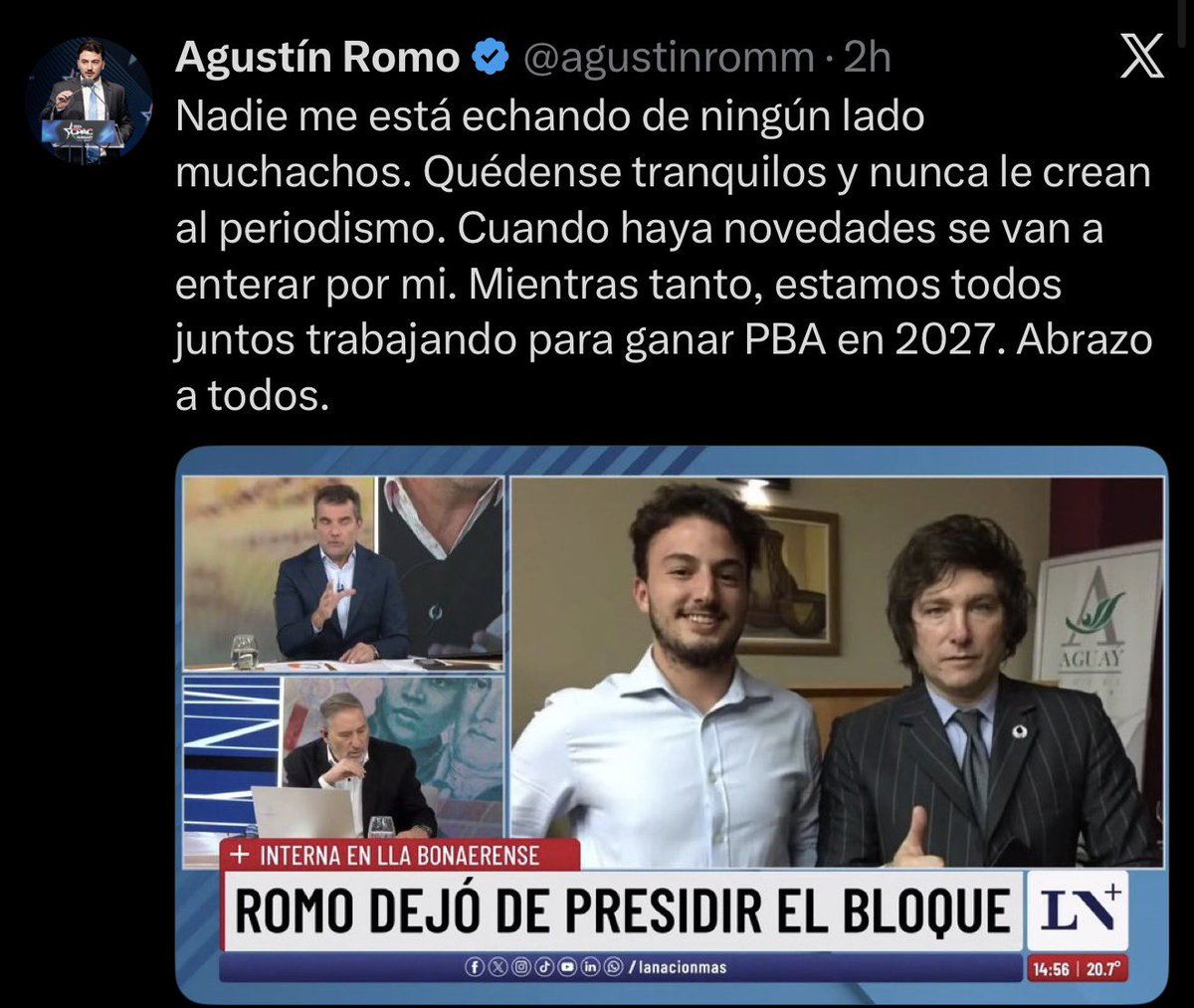 Javier ¿a vos te parece realmente que este impresentable sin un mínimo caudal político real, nieto e hijo de casta peroncha, pueda tener un grado de responsabilidad?. Fijate la que se está llevando de Trenes. 
Es hora de poner orden.
<a href="/JMilei/">Javier Milei</a>