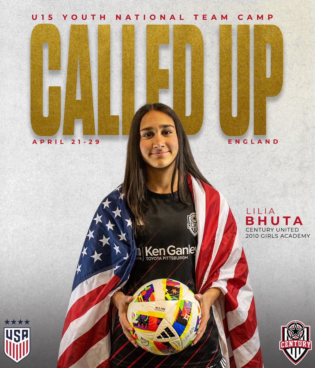 Century_Utd's tweet photo. Called up 🇺🇸⭐️

Congratulations to @LiliaBhuta (2010 Girls Academy) on her call-up to the U.S. U-15 Girls National Team Camp in England! Your dedication and work ethic continue to open doors at the highest level.

Go represent, Lilia! 

#RepCentury https://t.co/OnMzOYoKe2
