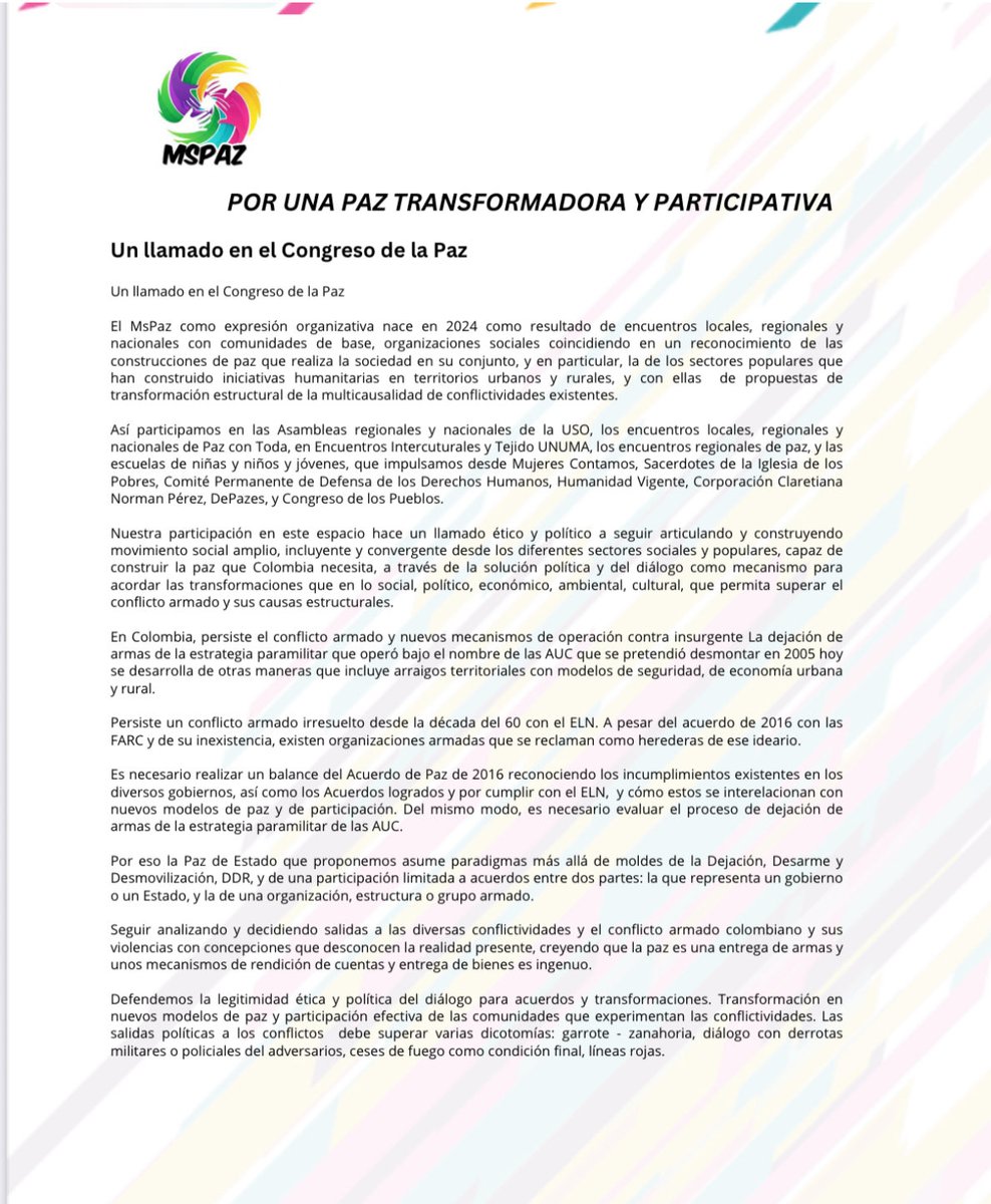 MSPazColombiaOf's tweet photo. Por una paz que se hace desde la gente, participativa y transformadora https://t.co/KjrHrrcNfD