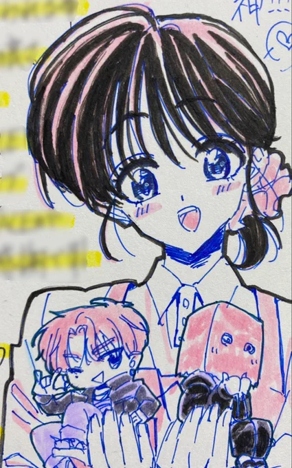 忙しくて後回しにしてた応募ハガキやっと描いたが手元に青ペンしか無い上に筆ペンが死んでてベタ失敗したよ辛っ…
