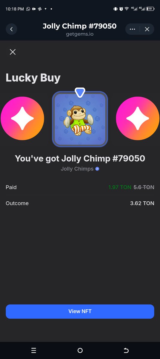 Nanijay143's tweet photo. I just bought an NFT listed for 5.6 ton with just 1.9 ton on lucky buy from @getgems

Getgems @getgemsdotio  is always cooking and something utterly amazing just dropped on the best NFT marketplace on the Ton Blockchain. https://t.co/1Z9CABfNfF