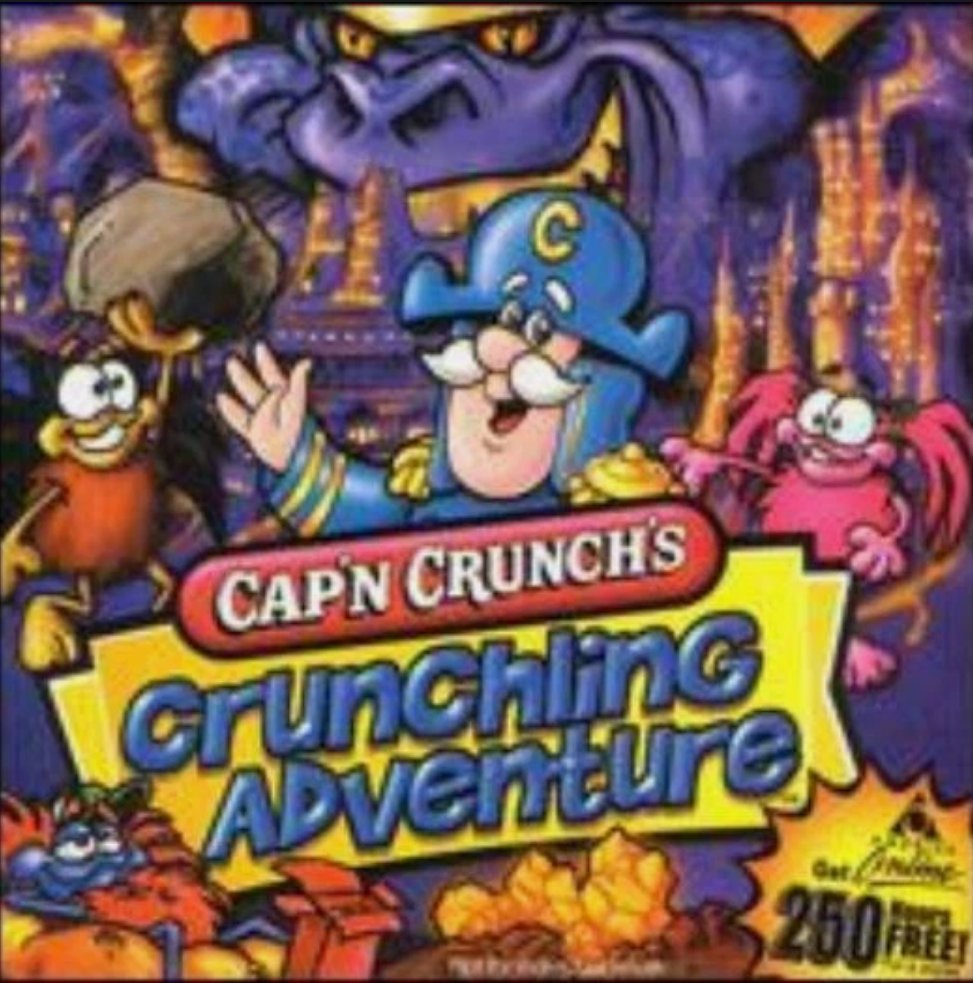 Relapse_TV's tweet photo. @GamewithDave "Cap'n Crunch's Crunchling Adventure" 1999 PC Game that came out of a box of Cap’n Crunch cereal https://t.co/njKERzBwtN
