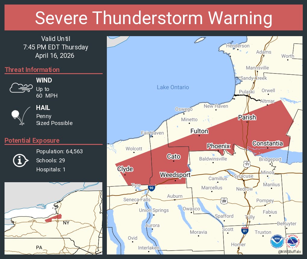 Severe Thunderstorm Warning including Fulton NY, Phoenix NY and  Clyde NY until 7:45 PM EDT