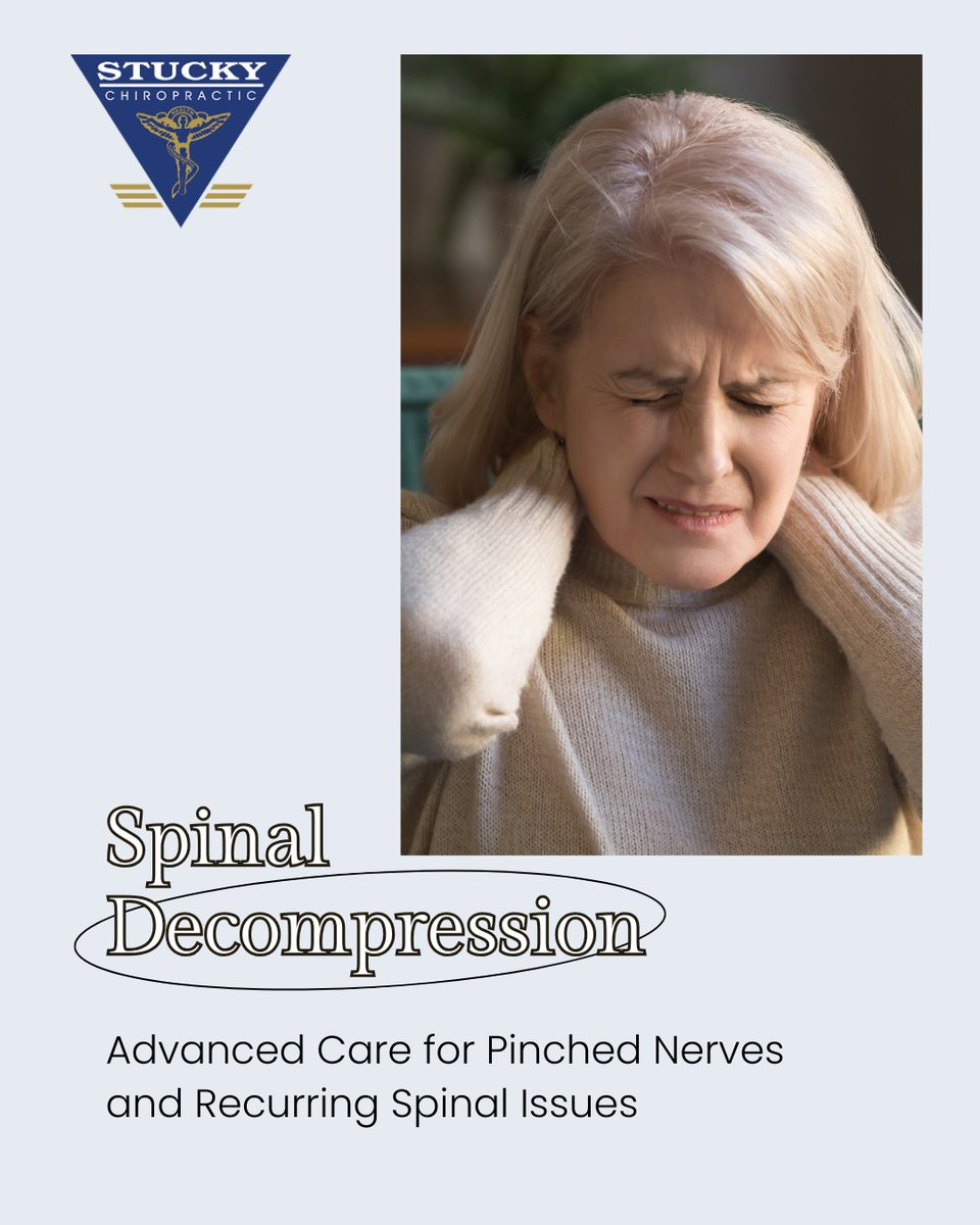 Stucky_Chiro's tweet photo. Relieve pressure, restore function, and reclaim your mobility. Spinal Decompression at Stucky Chiropractic gently eases pinched nerves and supports long-term spinal health—so you can move freely, recover faster, and feel your best every day. 🌟

💻https://t.co/wrrefcQp4b https://t.co/plOc1K33nl