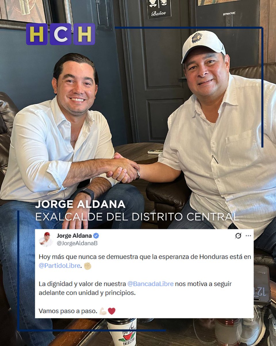 HCHTelevDigital's tweet photo. #HCHNoticias | "Hoy más que nunca se demuestra que la esperanza de Honduras está en el Partido Libre", manifiesta el exalcalde Jorge Aldana tras sostener un encuentro con el exministro Octavio Pineda.
JC https://t.co/zdBwhFyLsh