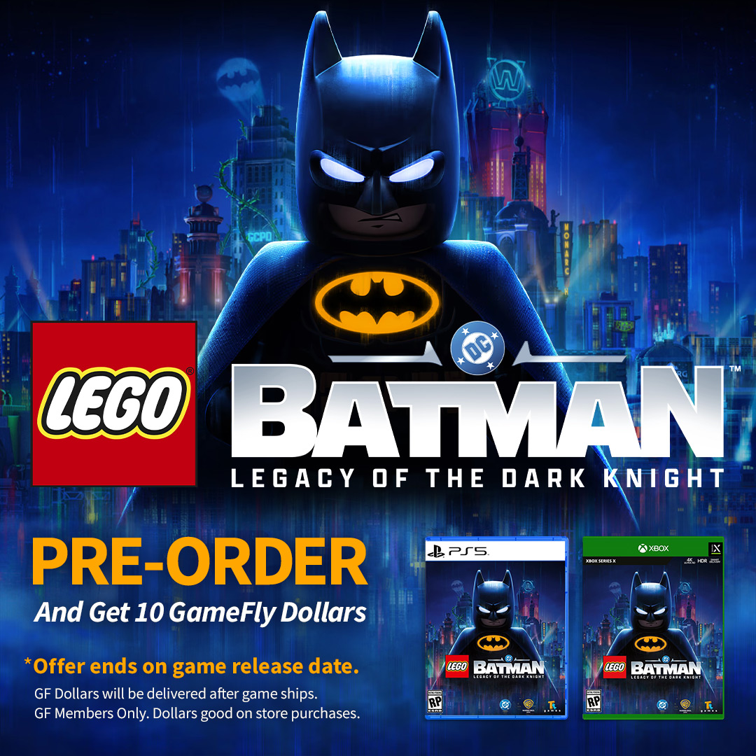 GameFly's tweet image. GameFly members!
When you pre-order LEGO Batman: Legacy of the Dark Knight you earn $10 Store Bucks!

You played the Arkham games, but have you played as a LEGO?

bit.ly/4s4WPad

Pre-order and save!
#Videogames #Gaming #GameFly #PS5 #Xbox #Batman #LEGO