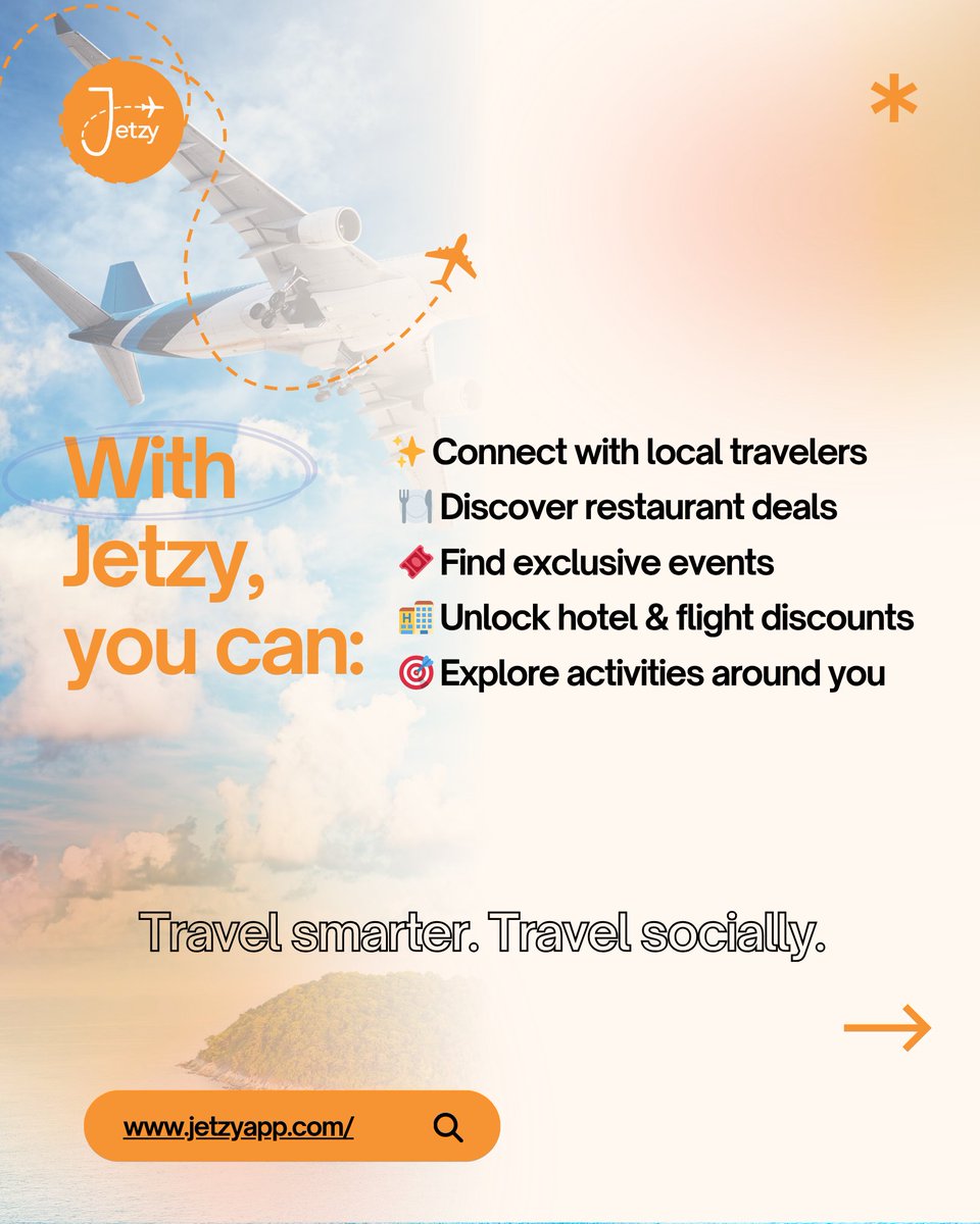 JetzyApp's tweet photo. Ever felt like traveling but had no one to go with? 👀  What if you could meet like-minded travelers in your city and explore together? From spontaneous coffee plans to full trips, Jetzy makes it happen, So tell us honestly would you travel with strangers or not? 
#Jetzy #Travel https://t.co/l12C7WwwbA