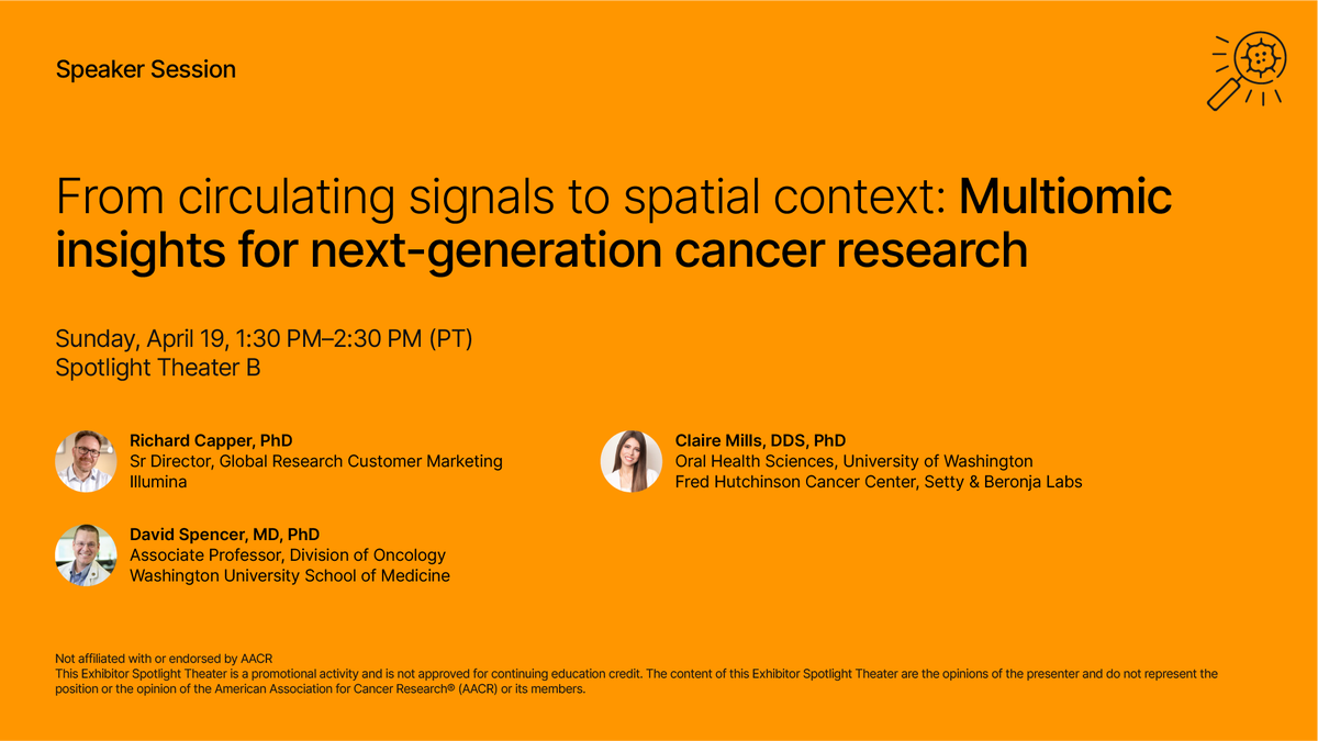illumina's tweet photo. Every breakthrough in cancer research depends on critical cellular insights — and we're helping make them possible.  
 
Stop by #AACR26, Booth 4727, to see our latest single-cell and multiomics methods in action, designed to accelerate discovery at every stage of cancer research, without specialized equipment. 
 
Plus, don't miss our spotlight talk on April 19, where Richard Capper, David Spencer, and Claire Mills will explore multiomic liquid biopsy and spatial transcriptomics for next-generation cancer research: https://t.co/7rA6BaIEsn