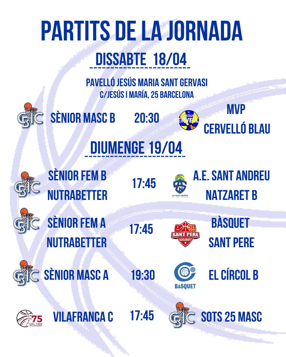 Ciquers‼️📢
Us deixem aquí els partits de la 23a jornada!

🗓️ 18 i 19 d’abril! 

🏀💙

#CBCIC #FamíliaCBCIC #BàsquetCatalà #somciquers #bluedevils