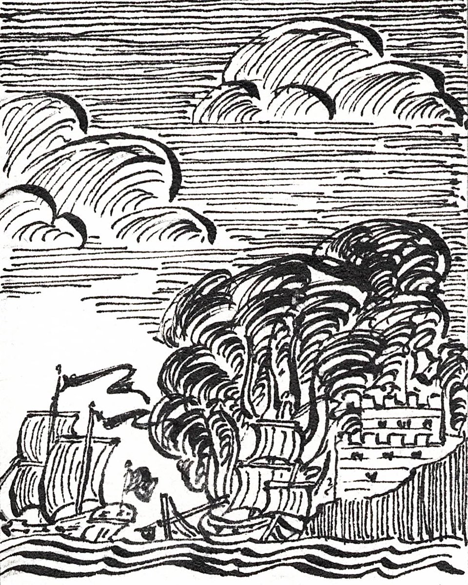 mageillus's tweet photo. Against the Fort

A fire ship is wrecked in front of the fort to obscure it from attacking the pirates! 

#mageillus #maritimeart https://t.co/wYMeictyRh