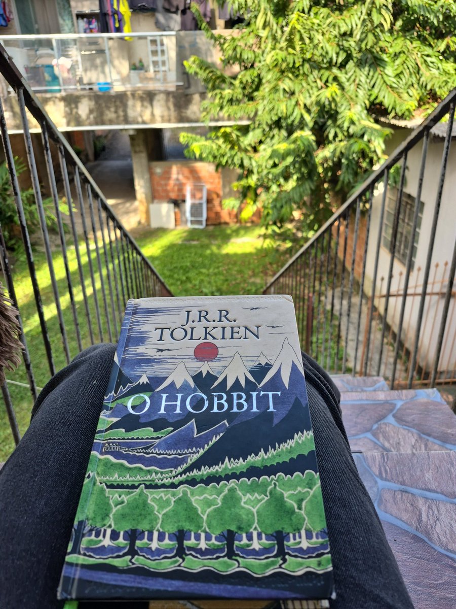 SenhoraN_'s tweet photo. Finalmente terminei de ler O Hobbit, comprei o livro faz unstl 4 anos, comecei a ler faz uns 2 e só peguei pra ler de vez faz 1 mês, terminei agora na varanda da minha casinha https://t.co/Mljh9VtFcs