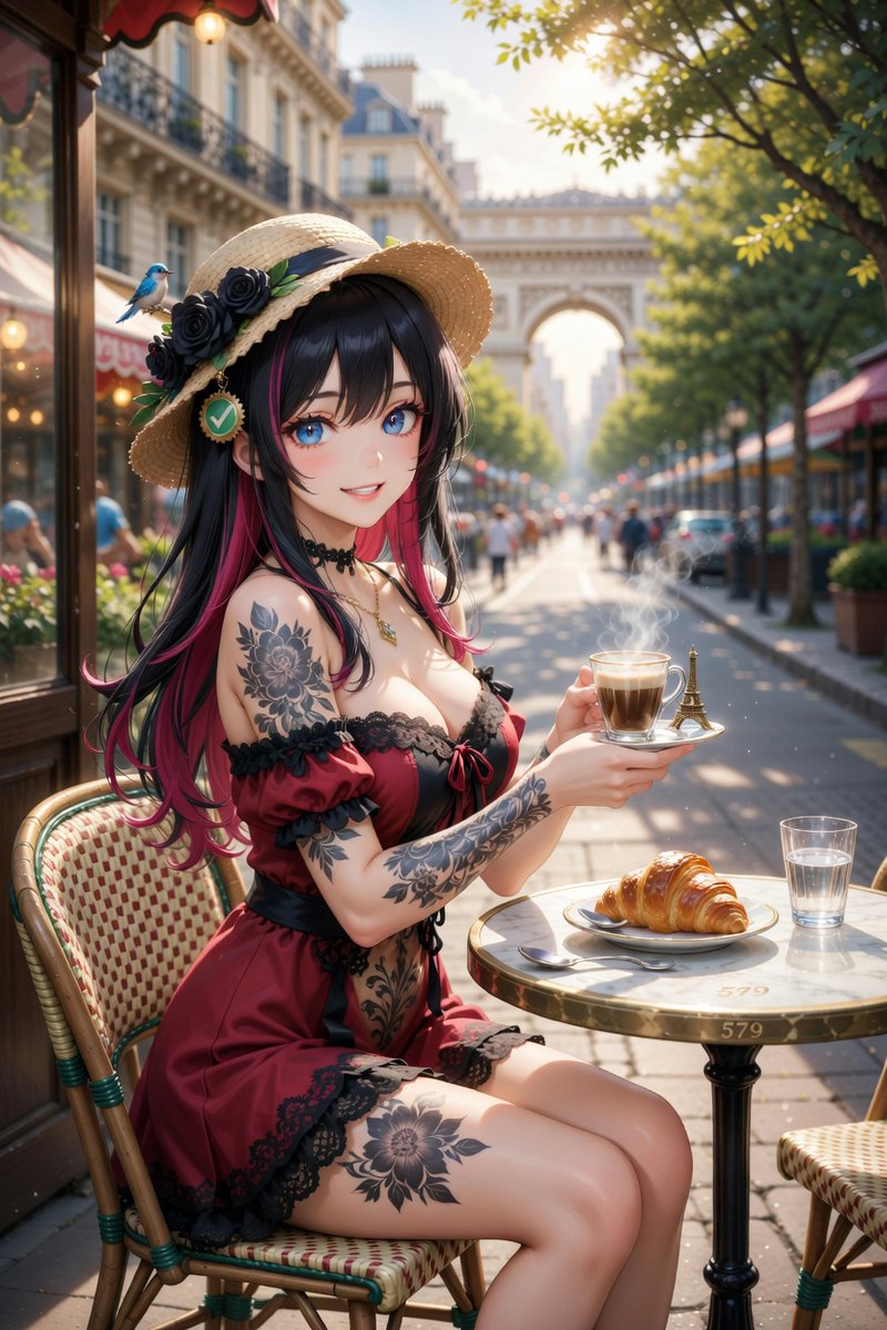 WaifuAI_Studio's tweet image. Bonjour, Paris! 🥐☕ Soaking up the morning sun with the perfect cup of coffee and sweet café vibes. And of course, a fresh croissant is a must. How do you like to start your day? ✨

#ParisVibes #MorningCoffee #CafeLife #AnimeArt #TattooStyle