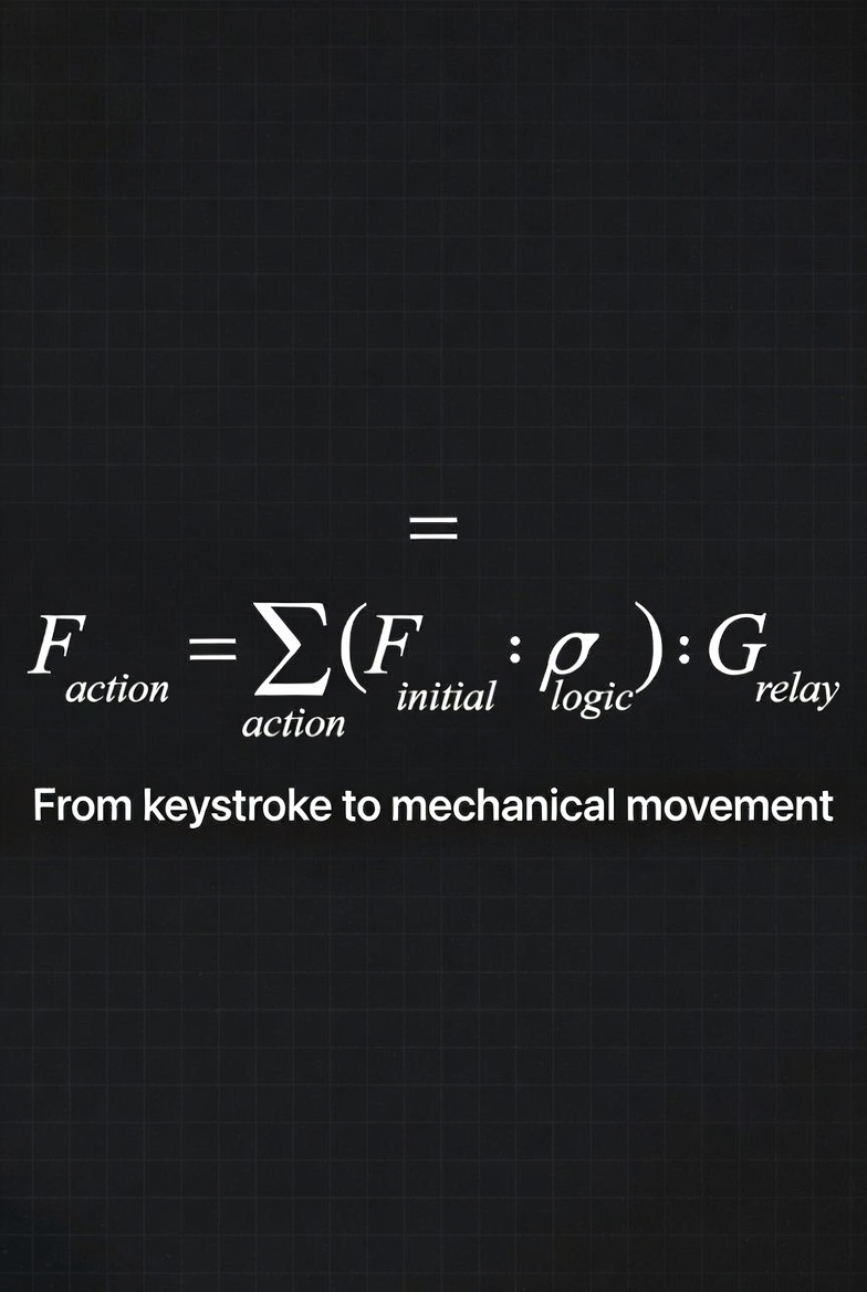 MartinPangu's tweet photo. Finally closed the loop: digital → physical.Information is NOT just logic — it’s the spatial distribution of energy.0s and 1s are Mechanical Keys matching Physical Locks (Transistors).I derived this formula:F_action = Σ (F_initial · η_logic) · G_relay（1/2） https://t.co/YR96GlQ94M