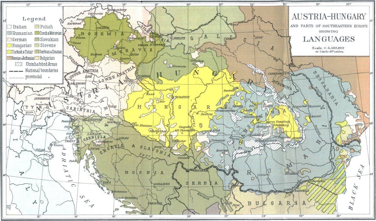 EdmapsCom's tweet image. History, maps and languages: Ethnographic map of Austria-Hungary before WWI (from Leon Dominian, "Linguistic Areas in Europe: Their Boundaries and Political Significance", Bulletin of the American Geographical Society, 1915)
#ethnographic #historical #map #maps #history