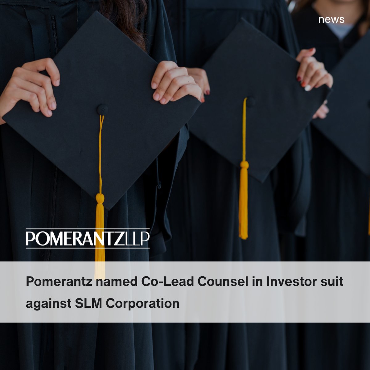 PomerantzLLP's tweet image. #Pomerantz has been named Co-Lead Counsel in a class action against SLM Corporation, a financial services company specializing in private education loans.
The suit alleges that SLM made false statements about delinquency rates for its PELs, causing the stock to drop nearly 10%.