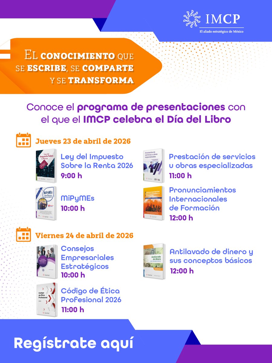 IMCP's tweet image. Una selección de #libros, múltiples voces y nuevas #lecturas por descubrir. Un espacio para el diálogo entre #autores, obras y #lectores. El 23 y 24 de abril celebramos el #DíadelLibro, te compartimos el #programa.