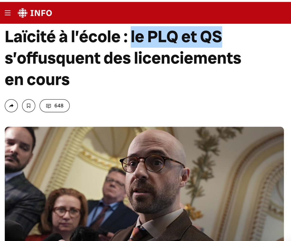 yclaude's tweet image. Dans leur croisade contre le #Québec_moderne, les #Frères_musulmans (pro-#Hamas) ont trouvé des relais dans certains partis politiques : 
"Laïcité à l’école : le #PLQ et #QS s’offusquent des licenciements en cours" (Radio-Canada, 26 février 2026)