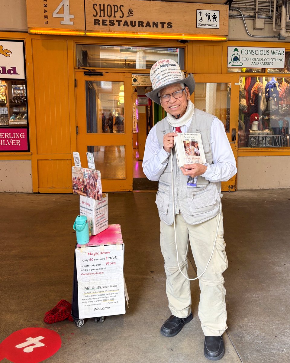 pike_place's tweet photo. Want to perform at #PikePlaceMarket? Apply for a year-long busking permit and become part of our street performance tradition.
 
Featured here: the legend himself, Mr. Unity! This 86-year-old magician has been a beloved Market staple for decades.

MORE 👉 https://t.co/1lELBkn9Qh https://t.co/CDcdyKg4CQ