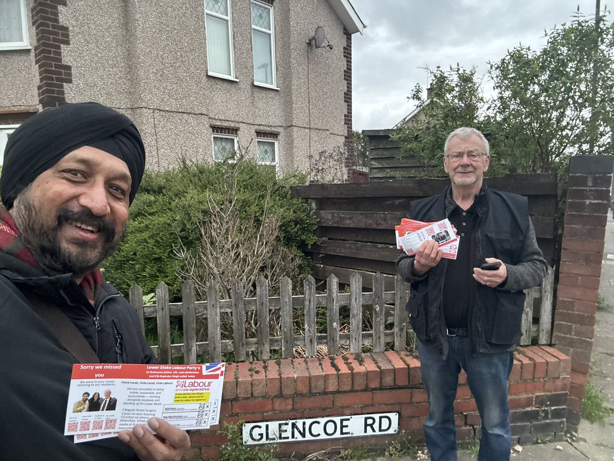 Wonderful session of door knocking in Lower Stoke, <a href="/CllrJMcNicholas/">John McNicholas</a> and I were very pleased to have good conversations with our valuable residents. A lot of positive comments and some challenges but overwhelmingly kind and supportive session. #ThinkLocalVoteLocalVoteLabour