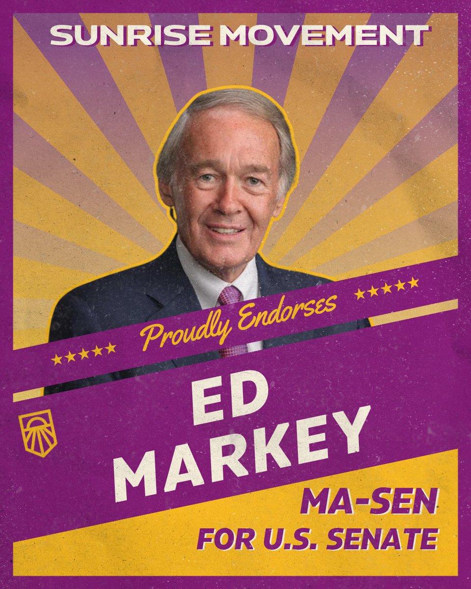 Sunrise is proud to re-endorse @EdMarkey.

Sen. Markey has been a leading climate champion in the fight for a Green New Deal to create jobs and lower costs for working people. 

We’re organizing to win a livable future and a government that works for all of us. 