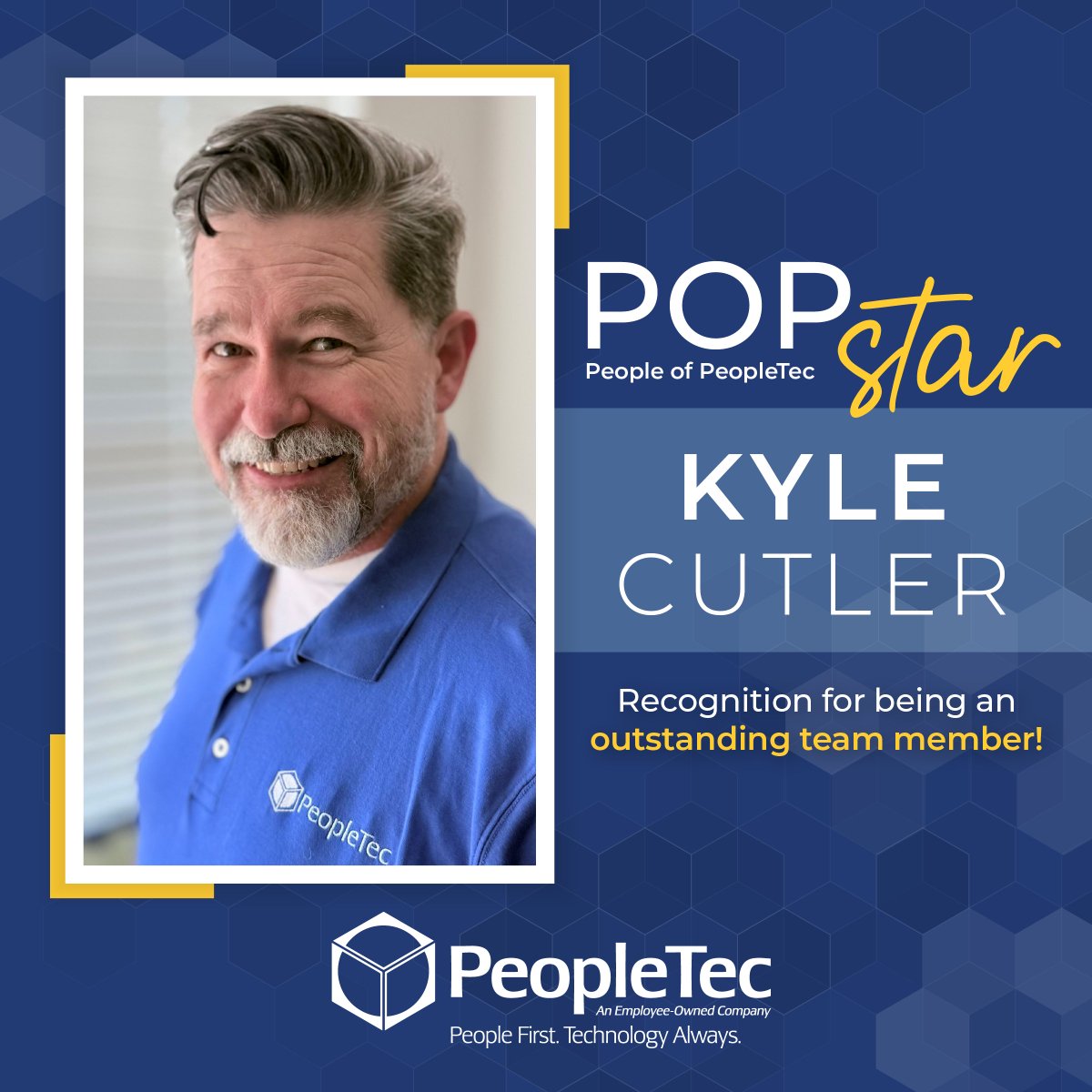 PeopleTec's tweet image. We are excited to announce this month’s #POPstar is Assistant Program Manager, Kyle Cutler! ⭐

Kyle joined #PeopleTec in November 2025 after retiring from the #military. When asked what he likes about his team, he shared: