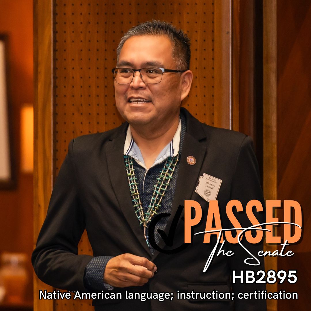 AZHouseDems's tweet photo. HB2895, sponsored by Rep. Myron Tsosie, allows high school students to satisfy the language requirement for graduation with a Native American language course, and is headed back to the House for Final Read! #azleg https://t.co/aENt3aDepx