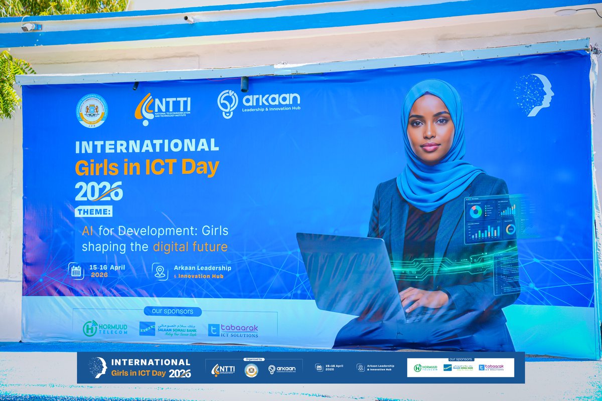 TabaarakICT's tweet photo. Tabaarak ICT proudly supported a training program during #GirlsInICT2026, empowering 120 female university students in Mogadishu studying AI and development. 

The initiative enhanced skills, encouraged innovation, and highlighted the vital role of women in digital transformation, with experienced female trainers serving as inspiring role models.

#TabaarakICT 
 #GirlsInICT 
 #WomenInTech 
 #AIforDevelopment
 #Somalia
