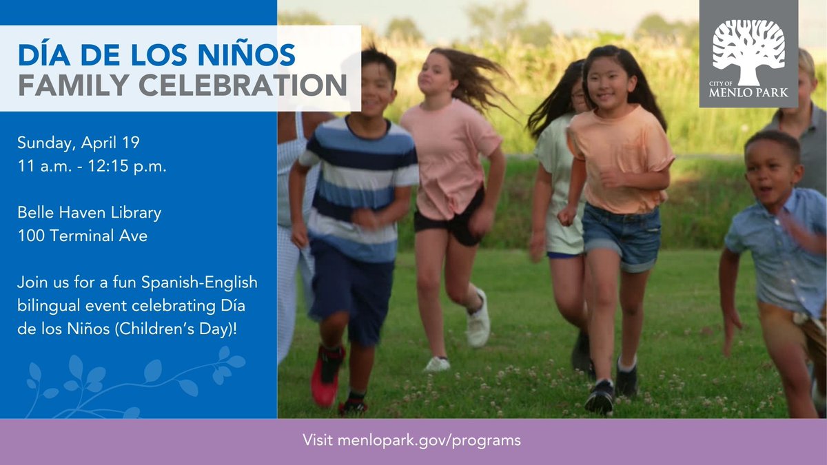 Join us at Belle Haven Library this Sunday, Apr. 19 for a Día de los Niños Family Celebration! This fun Children's Day event will feature participatory stories, songs, games, and dramatic play. bit.ly/3Q1Njr4