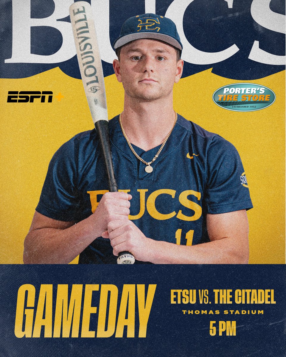 ETSU_Baseball's tweet image. Bucs are back home against the Bulldogs! 

🆚 The Citadel
🕔 5 pm
📍Johnson City, TN
🏟️ Thomas Stadium
📊: tinyurl.com/4ycuf4yx
💻 (ESPN+): tinyurl.com/4pu5ms5r

#Together | #ETSUTough