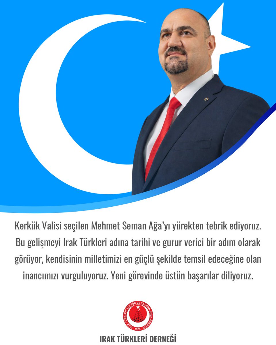 irakturkleri's tweet photo. Kerkük’te vali seçilen Türkmen valimiz sayın Mehmet Seman Ağa’yı canıgönülden tebrik ederiz. Tarihi bir ana şahitlik ediyoruz. Türk şehri Kerkük’ümüze Türkmen bir vali ile Irak’ta demokrasi için önemli bir adım atıldı. Haklarımız için mücadele eden tüm şehitlerimize selam olsun. Tüm Türkmeneli’ye hayırlı olmasını temenni ediyoruz.