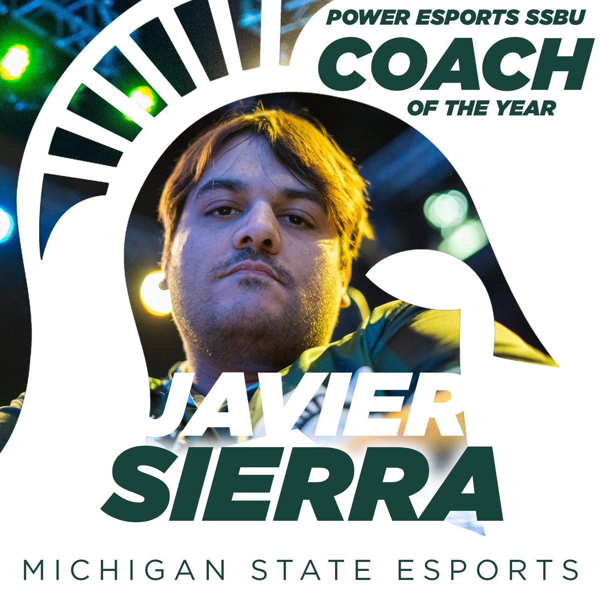 EsportsAtMSU's tweet photo. Michigan State's @Egaz__  was voted Coach of the Year for the Power Esports Conference Smash Brothers! 

Coach Sierra led the team to a championship with a 17-1 record on the season.